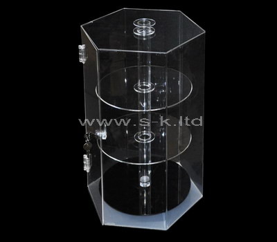 Custom hexagon rotating acrylic counter display cabinet