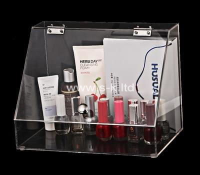 Custom front slanted perspex makeup display box with lid
