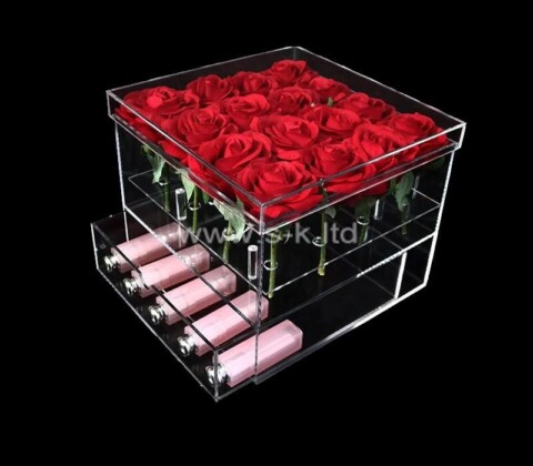 Proveedor de acrílico personalizar caja de flores de plexiglás con cajón