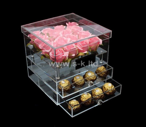 Plexiglass supplier customize acrylic flower box with chocolate drawer