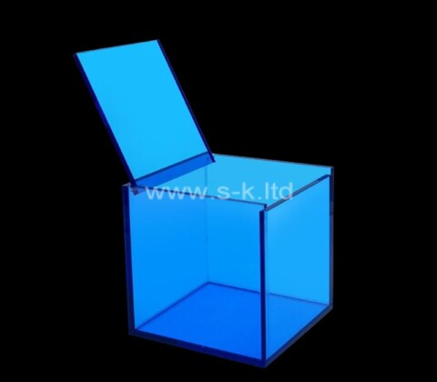 Custom translucent blue acrylic display box wih hinged lid