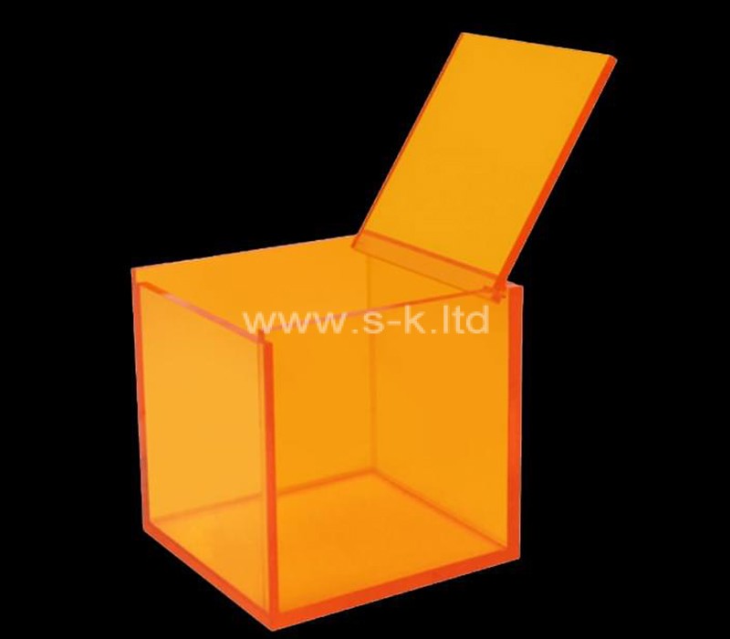 Custom translucent orange acrylic display box with hinged lid