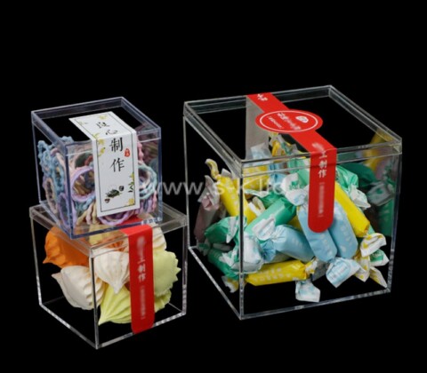 Custom square cube small acrylic organizer box with lid