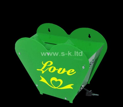 Custom green acrylic heart shape charity donation box