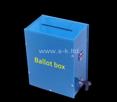 Custom blue acrylic ballot donation box with lock