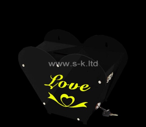 Custom black acrylic heart charity box with lock