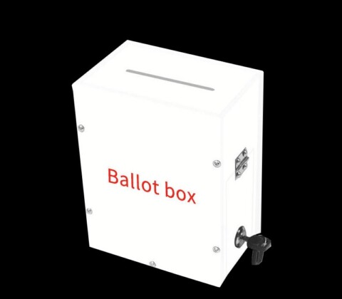 Custom white acrylic ballot election box with lock