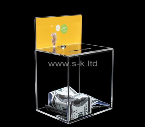 Custom acrylic money donation box with sign holder
