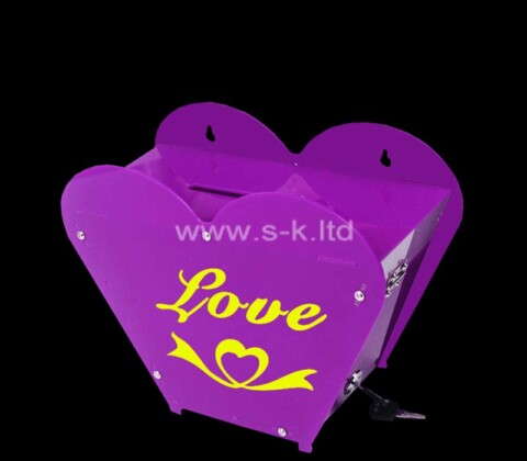 Scatola per donazioni personalizzata con cuore in acrilico viola con serratura