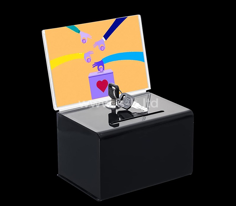 thumbnail image 2 of Clear Acrylic Donation Box With Lock & Sign Holder - 6"x4.3"x4", Includes 100 Raffle Tickets & Keys, For Fundraising, Suggestions 2 of 10