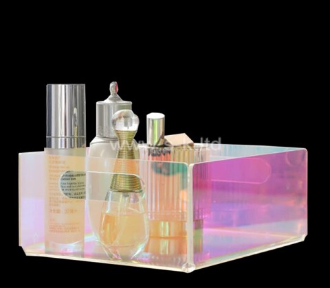 Custom iridescent acrylic cosmetic organizer box with handles