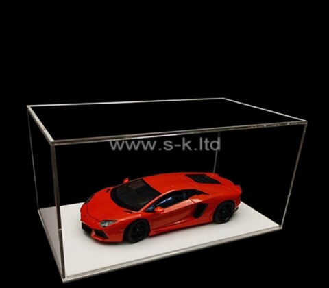 Custom clear acrylic model car showcase with white base