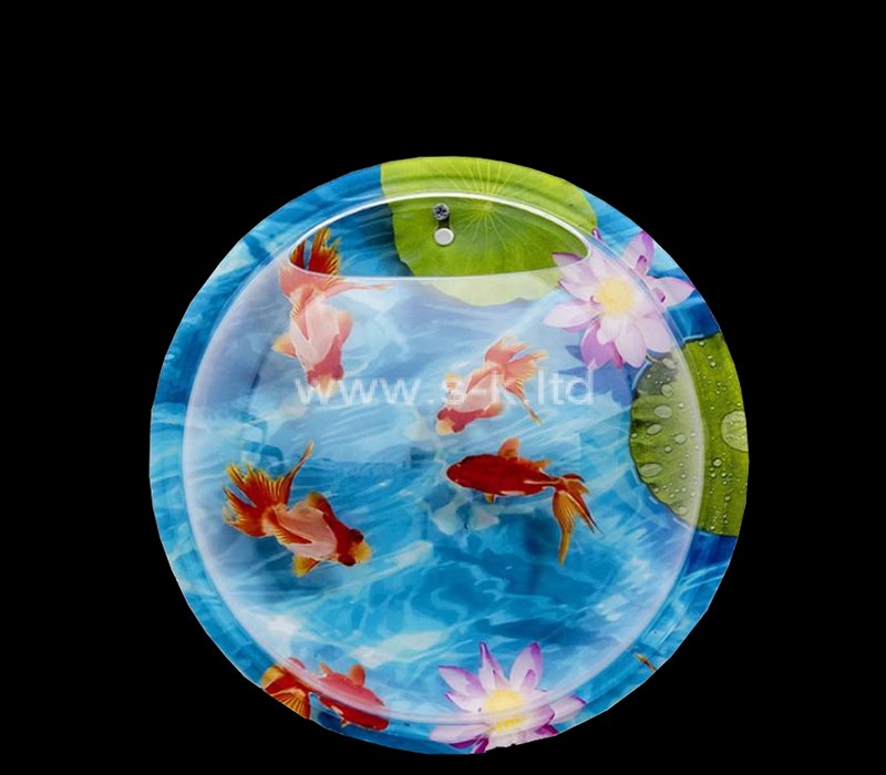 Acuario ecológico redondo acrílico de colores a medida para montaje en pared