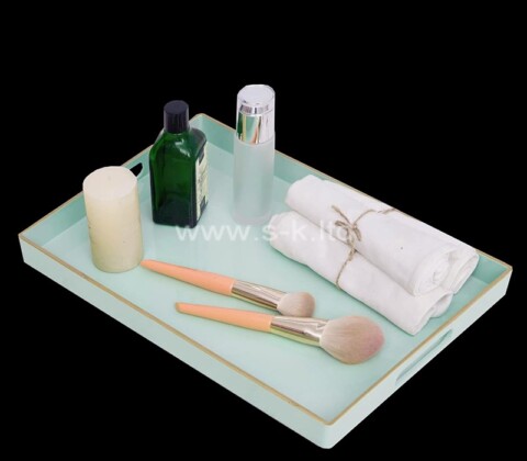 Custom light blue acrylic makeup serving tray with handles