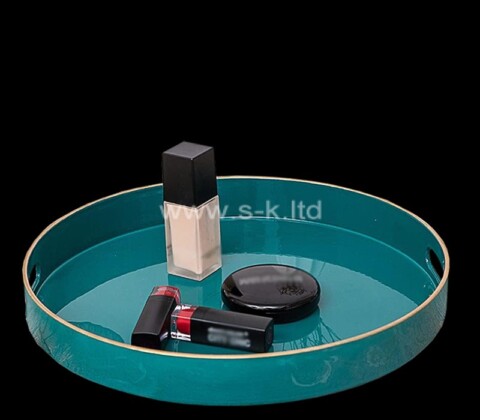 Custom dark blue round acrylic cosmeitc serving tray