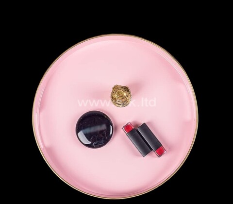 Custom round pink acrylic makeup items organizer tray