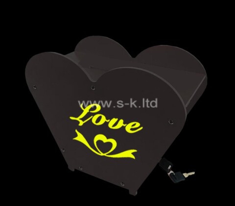 Custom black acrylic heart shape donation box with lock