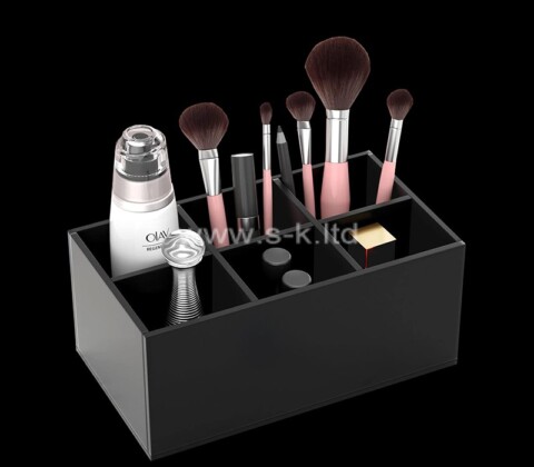 Organizzatore di stoccaggio cosmetico a 6 scomparti in acrilico nero personalizzato