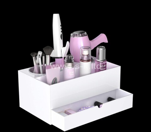 Organizador acrílico blanco personalizado con cajón para utensilios de peluquería