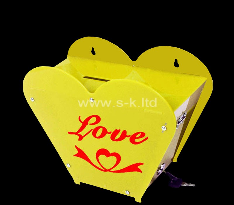 Custom yellow acrylic wall mounted charity collection box