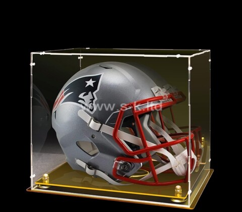 Custom clear acrylic football helmet display box with gold base