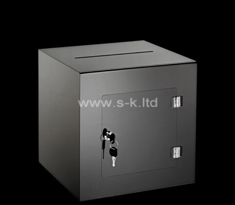 Custom black acrylic charity box with lock key