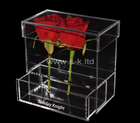 Mayorista acrílico personalizado rosa caja de flores con cajón