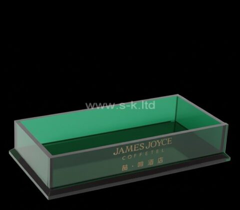 Plateau de rangement en acrylique sur mesure pour salle de bain d'hôtel
