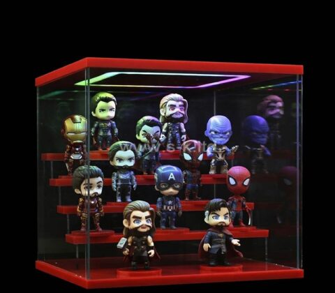 Custom acrylic illuminated 5 tiers figures showcase