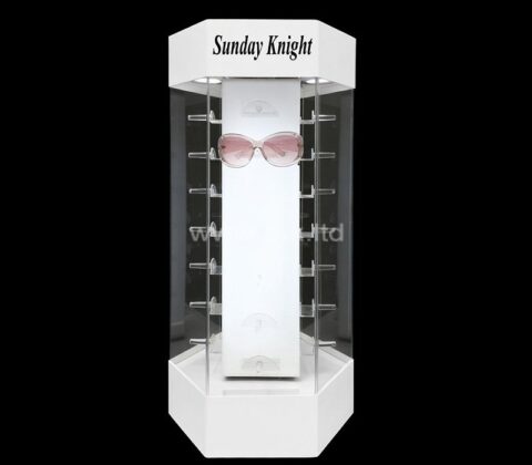 Vitrina LED hexagonal acrílica a medida para gafas de sol