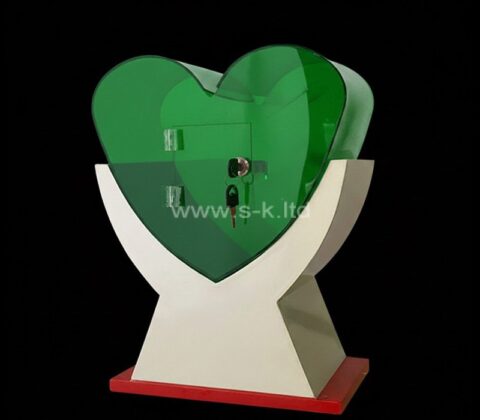 Individuelle Plexiglas-Wohltätigkeitsbox in Herzform mit Ständerhalterung