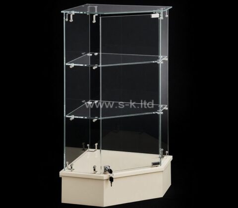 Custom acrylic pentagon locking display cabinet