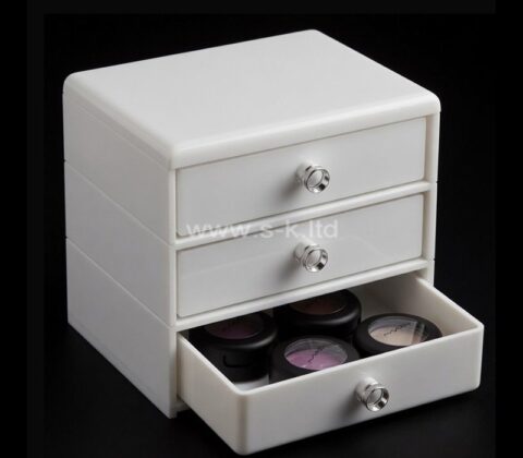 Maßgefertigter Aufbewahrungskasten aus Acryl für Make-up und Hautpflege mit 3 Schubladen