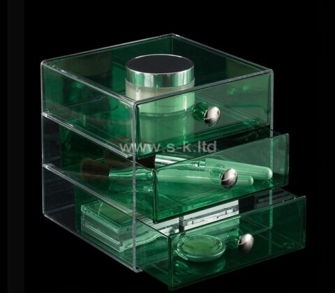Individuell gestaltete Kosmetik- und Hautpflegebox aus Acryl mit 3 Schubladen