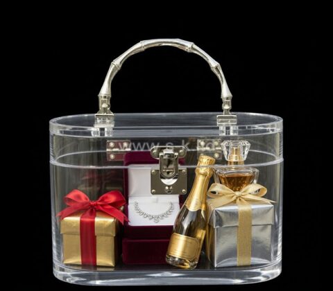 Custom acrylic oval gift box with handle