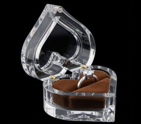 Scatola regalo personalizzata in acrilico a forma di cuore con coperchio per gioielli