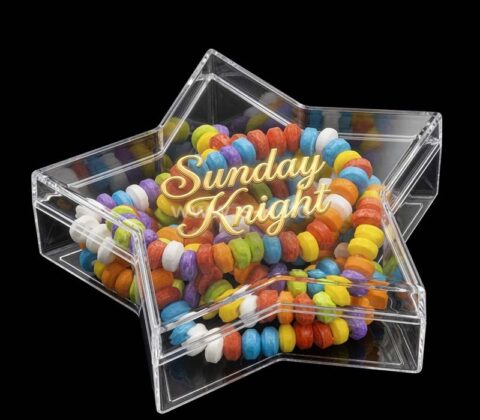Boîte cadeau en acrylique personnalisée en forme d'étoile avec couvercle, destinée à contenir des bonbons