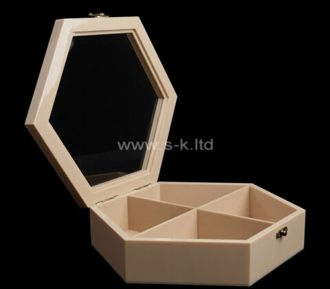 Caja de regalo hexagonal de acrílico personalizada con tapa con ventana transparente