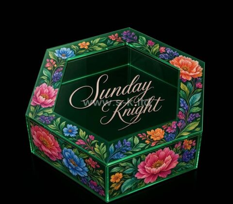Caja hexagonal de acrílico a medida con tapa con ventana