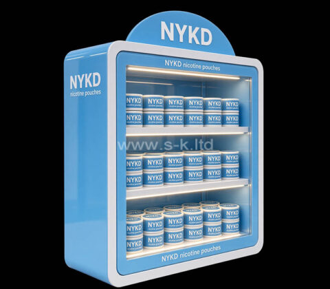 Vitrina iluminada personalizada de acrílico para bolsitas de nicotina NYKD