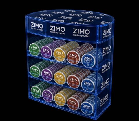 Maßgefertigte Acryl-Vitrine für ZIMO-Nikotinbeutel im Einzelhandel