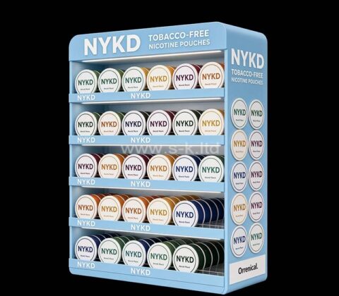 Custom acrylic 5 tiers NYKD nicotine pouches showcase